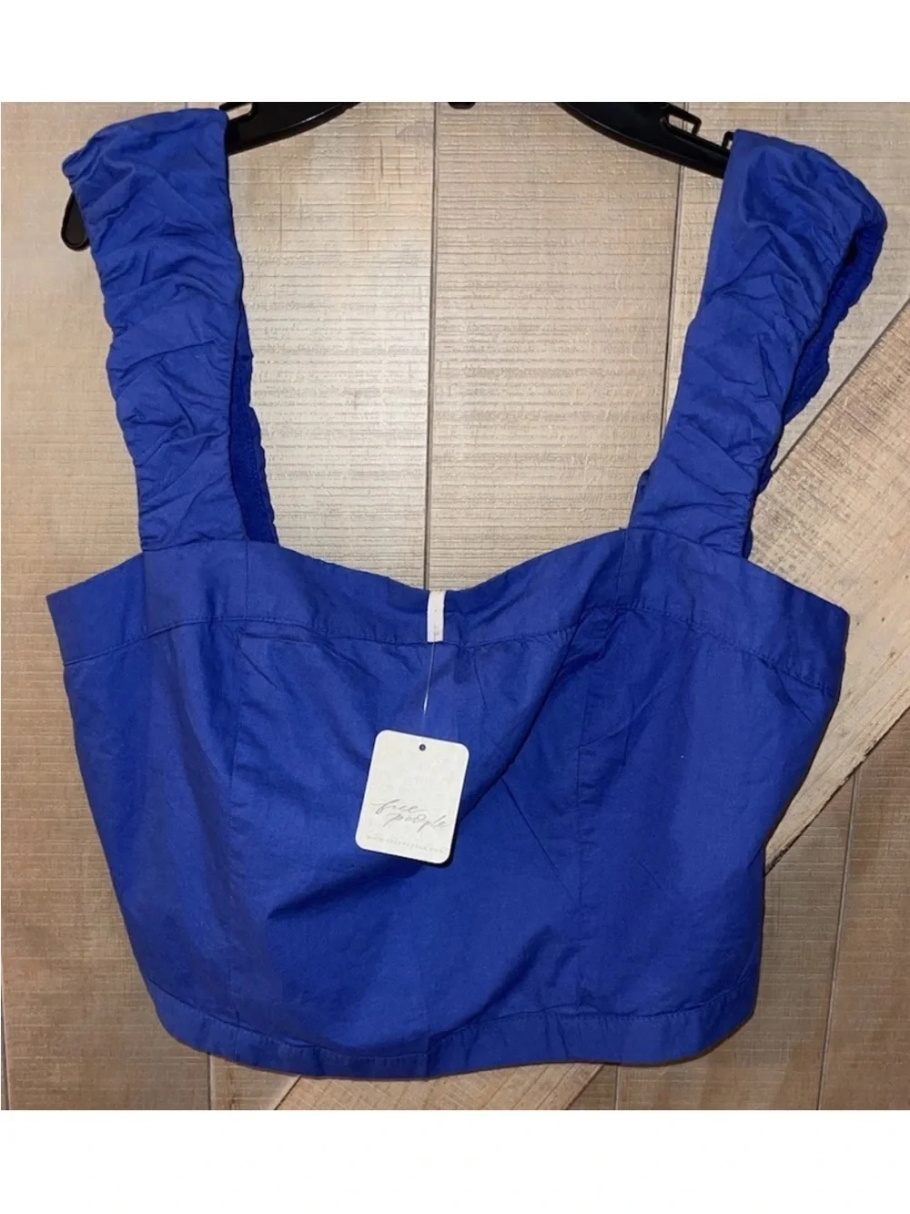 Free People Square Neck Cap Sleeve Crop Top in Blue